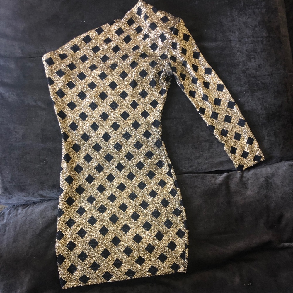 One Shoulder Black & Gold Dress by Symphony | S